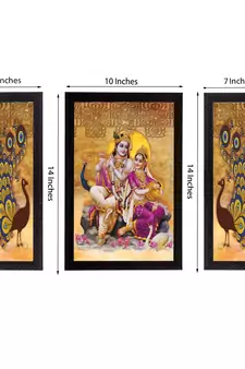 Set of 3 Radha Krishna Satin Matt Texture UV Art Painting