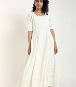 white Chicken Bordered Flare Dress