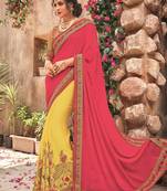 Dark pink embroidered chiffon saree with blouse
