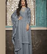 Grey embroidered faux georgette salwar