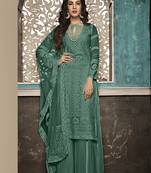 Green embroidered faux georgette salwar