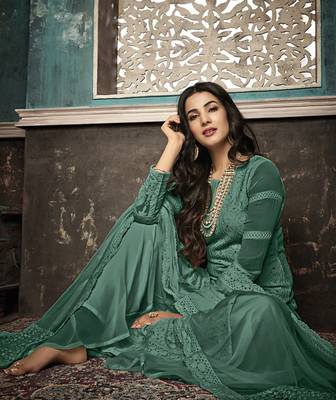 Green embroidered faux georgette salwar 2