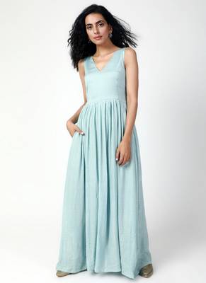 Powder Blue Crinkled Gathered Dress 1