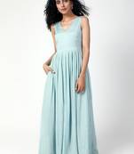 Powder Blue Crinkled Gathered Dress