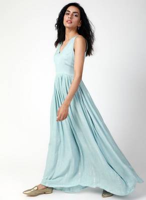 Powder Blue Crinkled Gathered Dress 2