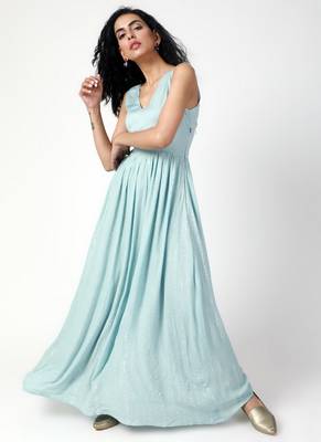Powder Blue Crinkled Gathered Dress 3