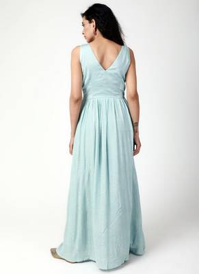 Powder Blue Crinkled Gathered Dress 4