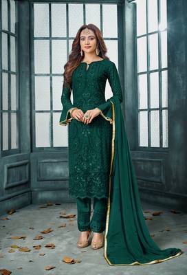 Green embroidered faux georgette salwar 1