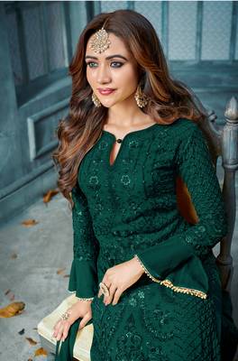 Green embroidered faux georgette salwar 2