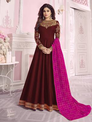 Maroon embroidered chanderi silk salwar 1