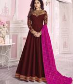 Maroon embroidered chanderi silk salwar