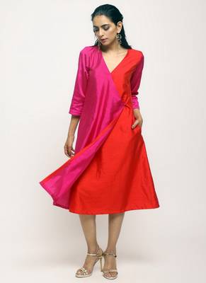 Pink Contrast Overlap Dress 1