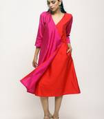 Pink Contrast Overlap Dress
