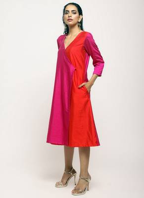 Pink Contrast Overlap Dress 2