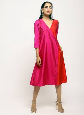 Pink Contrast Overlap Dress 3