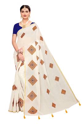 White embroidered chanderi saree with blouse 1