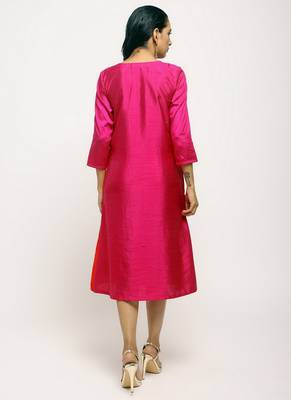 Pink Contrast Overlap Dress 4
