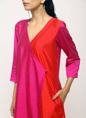 Pink Contrast Overlap Dress 5