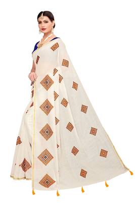 White embroidered chanderi saree with blouse 2
