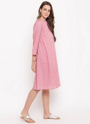 Pink Floral Dobby Cuff Dress 3