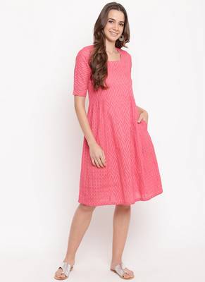 Pink Dobby Side Gathers Dress 1
