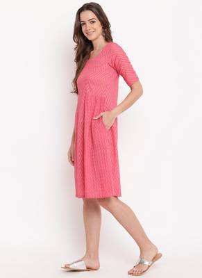 Pink Dobby Side Gathers Dress 2
