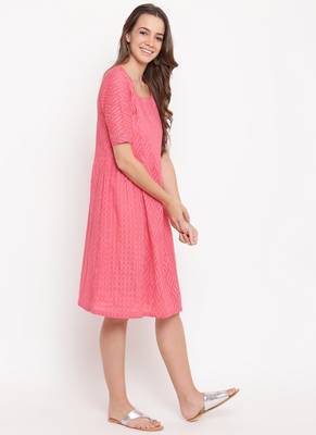 Pink Dobby Side Gathers Dress 3