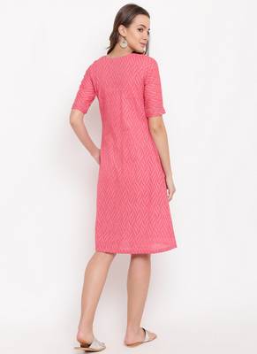 Pink Dobby Side Gathers Dress 4