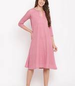 Pink Grid Dobby Flared Dress