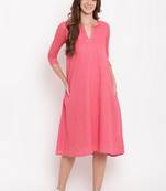 Brick Pink Dobby Grid Flared Dress