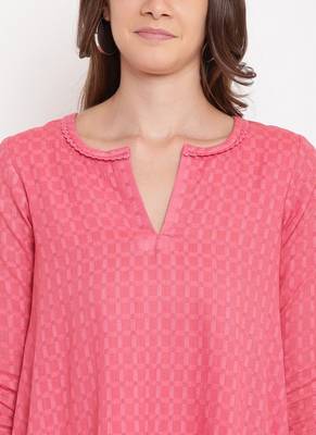Brick Pink Dobby Grid Flared Dress 5
