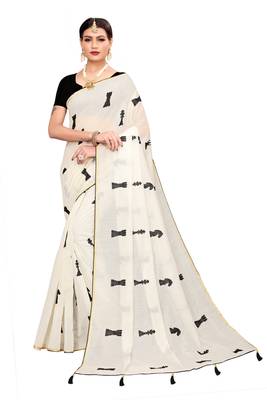 White embroidered chanderi saree with blouse 1