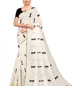 White embroidered chanderi saree with blouse