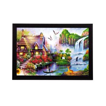 Village Scenic View and Waterfall Satin Matt Texture UV Art Painting 1
