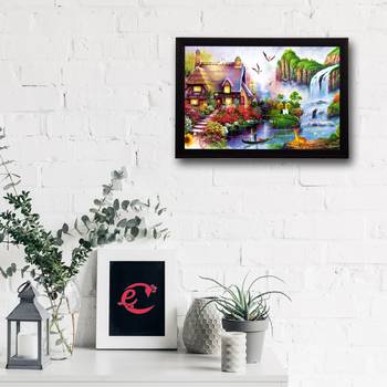 Village Scenic View and Waterfall Satin Matt Texture UV Art Painting 2