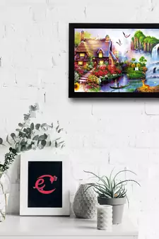 Village Scenic View and Waterfall Satin Matt Texture UV Art Painting