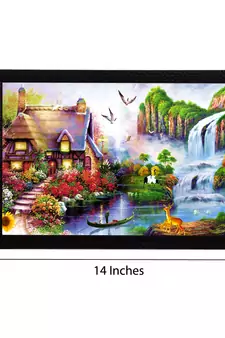 Village Scenic View and Waterfall Satin Matt Texture UV Art Painting