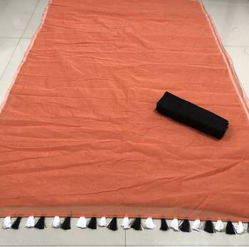 Orange Plain chanderi saree with blouse 1