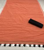 Orange Plain chanderi saree with blouse