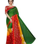 Green printed chiffon saree with blouse