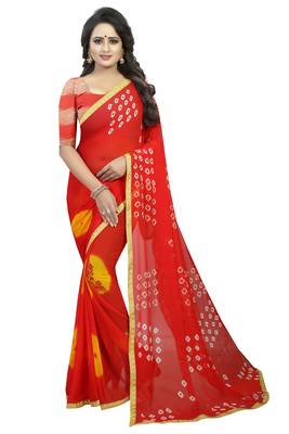 Red woven chiffon saree with blouse 1
