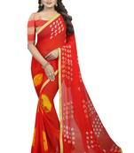 Red woven chiffon saree with blouse
