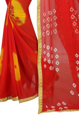 Red woven chiffon saree with blouse 2