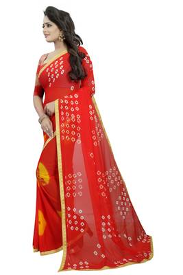 Red woven chiffon saree with blouse 3