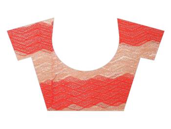 Red woven chiffon saree with blouse 4