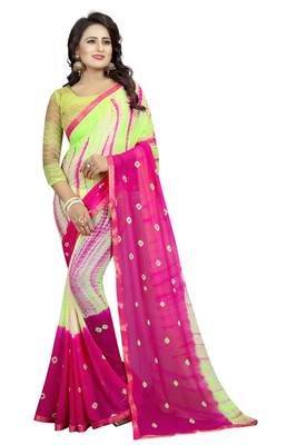 green woven chiffon saree with blouse 1
