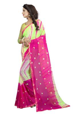 green woven chiffon saree with blouse 2