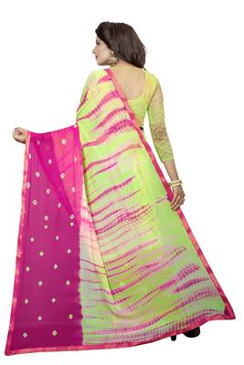 green woven chiffon saree with blouse 3