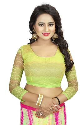 green woven chiffon saree with blouse 4