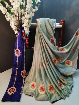 Grey embroidered chiffon saree with blouse 1